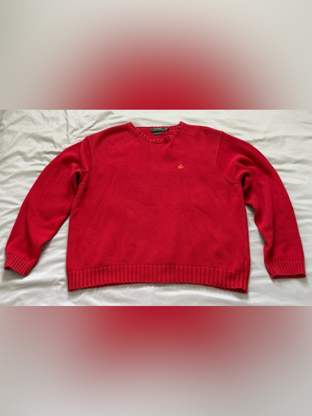 Vintage Lauren Ralph Lauren Red 100% Cotton Crest Sweater XXL Y2K Oversized - Picture 6 of 6